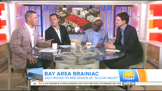 Zach Woods on the Today Show with (L–R) John Cena, Willie Geist, and
